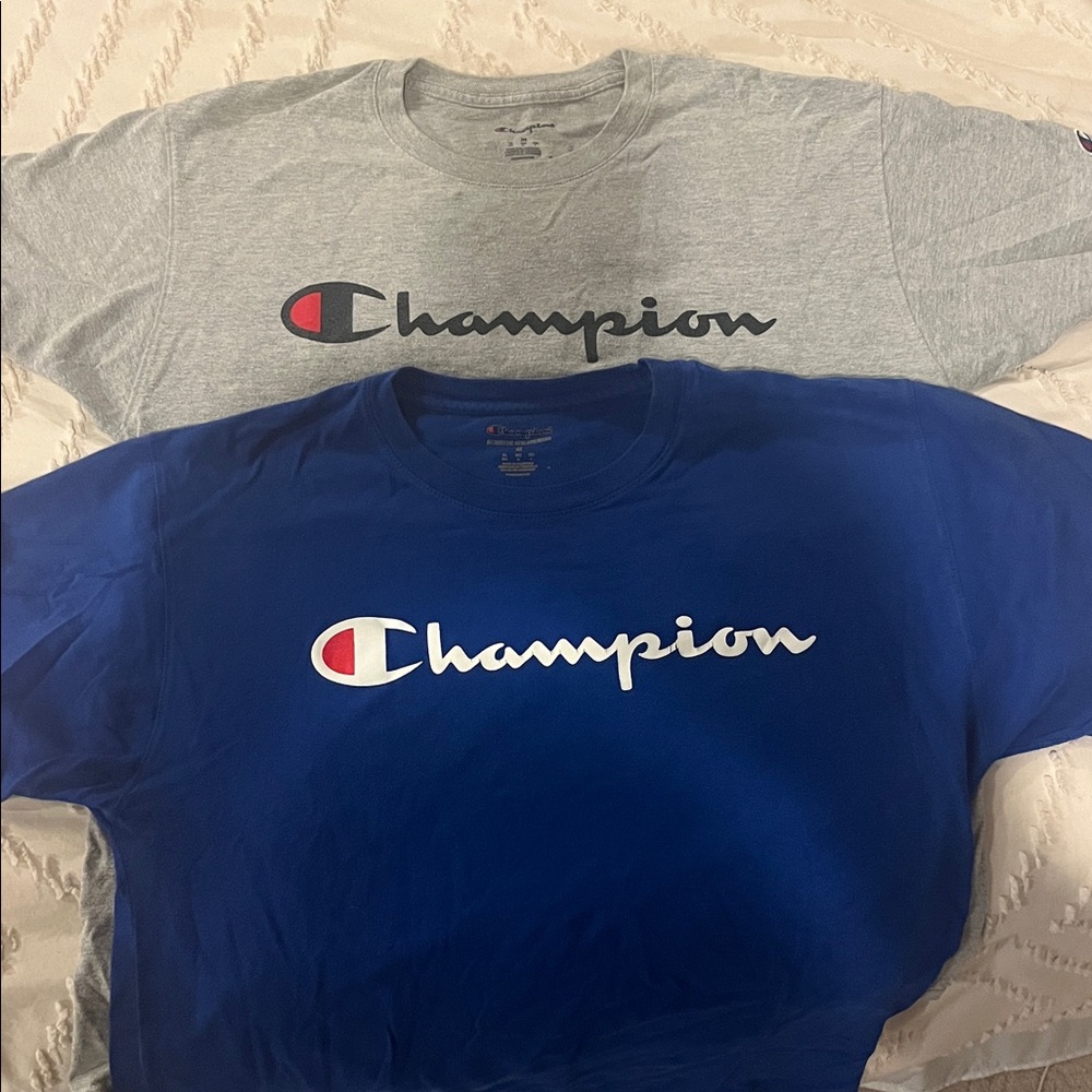 Champion Blue and Gray Logo T-Shirts